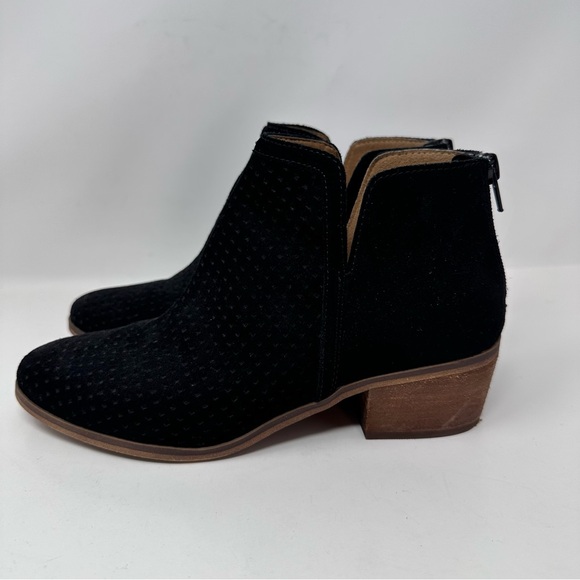 Nordstrom Susina Kyle Suede Leather Ankle Boots Bootie Perforated Black Size 6.5 - Picture 1 of 8